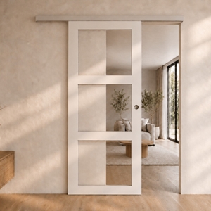 Kvadrat 3 massiv glas skydedør m/sølv kappe - 2 vejs softclose